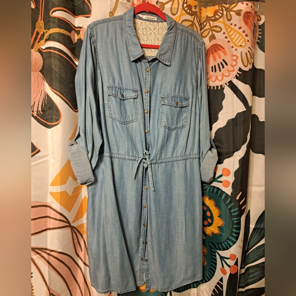 Maurices Light Blue Long Sleeve Denim Dress